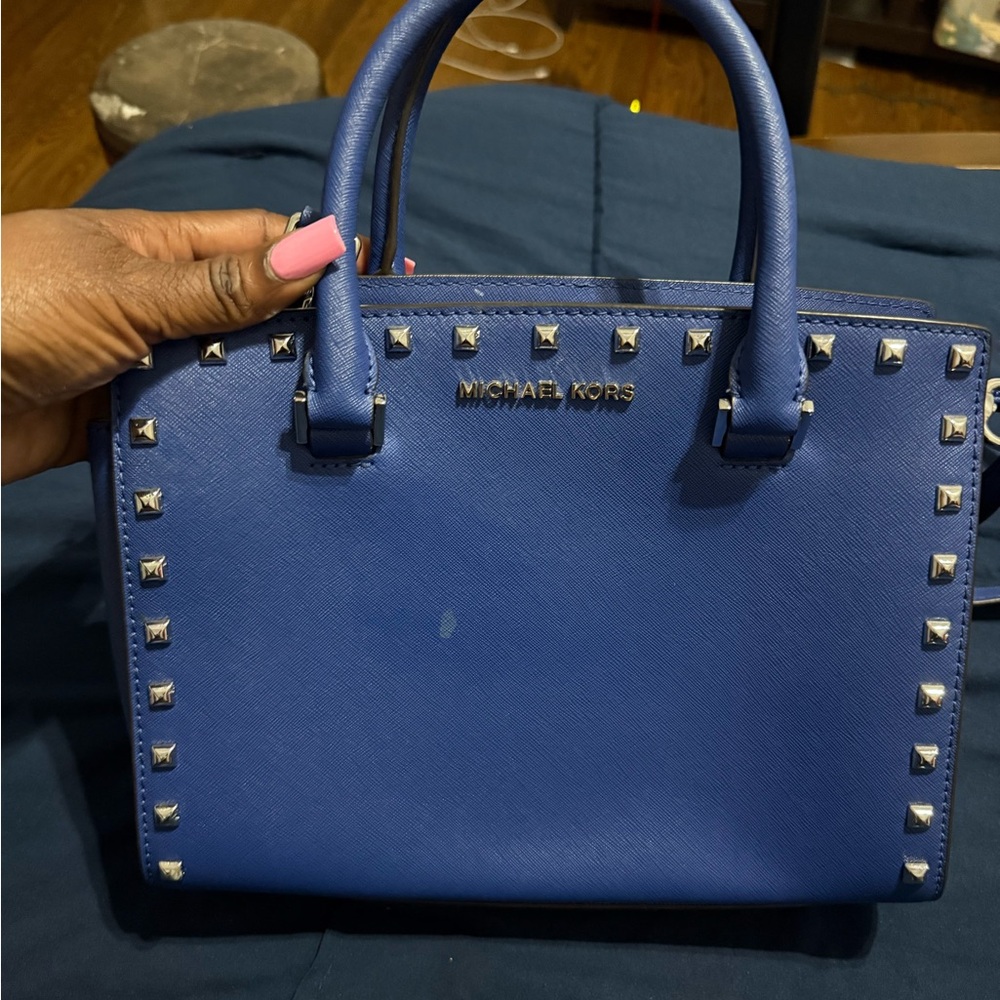 Michael Kors Blue Studded Satchel Bag
